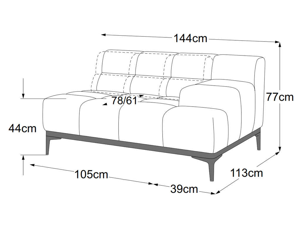 designwerk Oasis - Element 105 Armteil rechts | B: 144 cm | mit Rückenverstellung | D115105