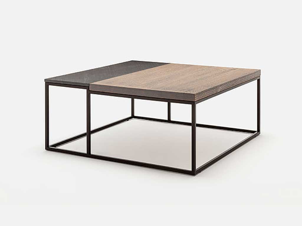 Rolf Benz 985 - Couchtisch (80 x 80 cm) Beistelltisch mit geteilter Tischplatte aus Holz und Stein