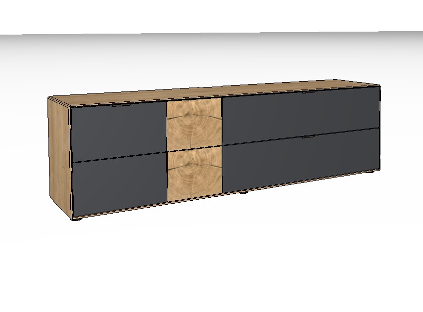 braun graues Lowboard mit Holzakzent vor weißem Hintergrund