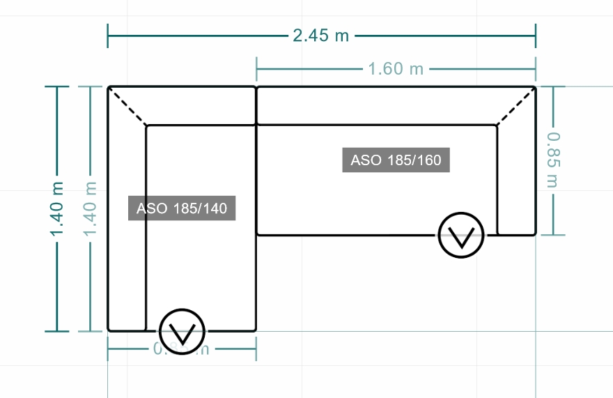 Anreihsofa 160 cm auf der rechten Seite