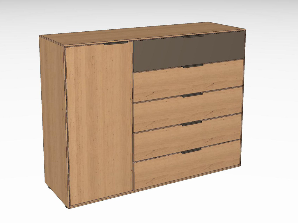 Holzkommode mit mehreren Schubladen und Tür, modernes Design