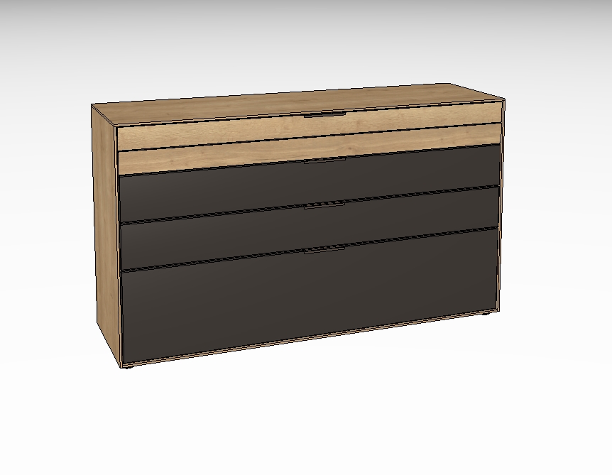 Wöstmann WSM 4300 - Kommode (2552), 3 Schubkästen, 1 Auszug | Wildeiche massiv | B: 151,9 cm | konfigurierbar Holz-Kommode mit drei schwarzen Schubladen, moderne Design-Optik