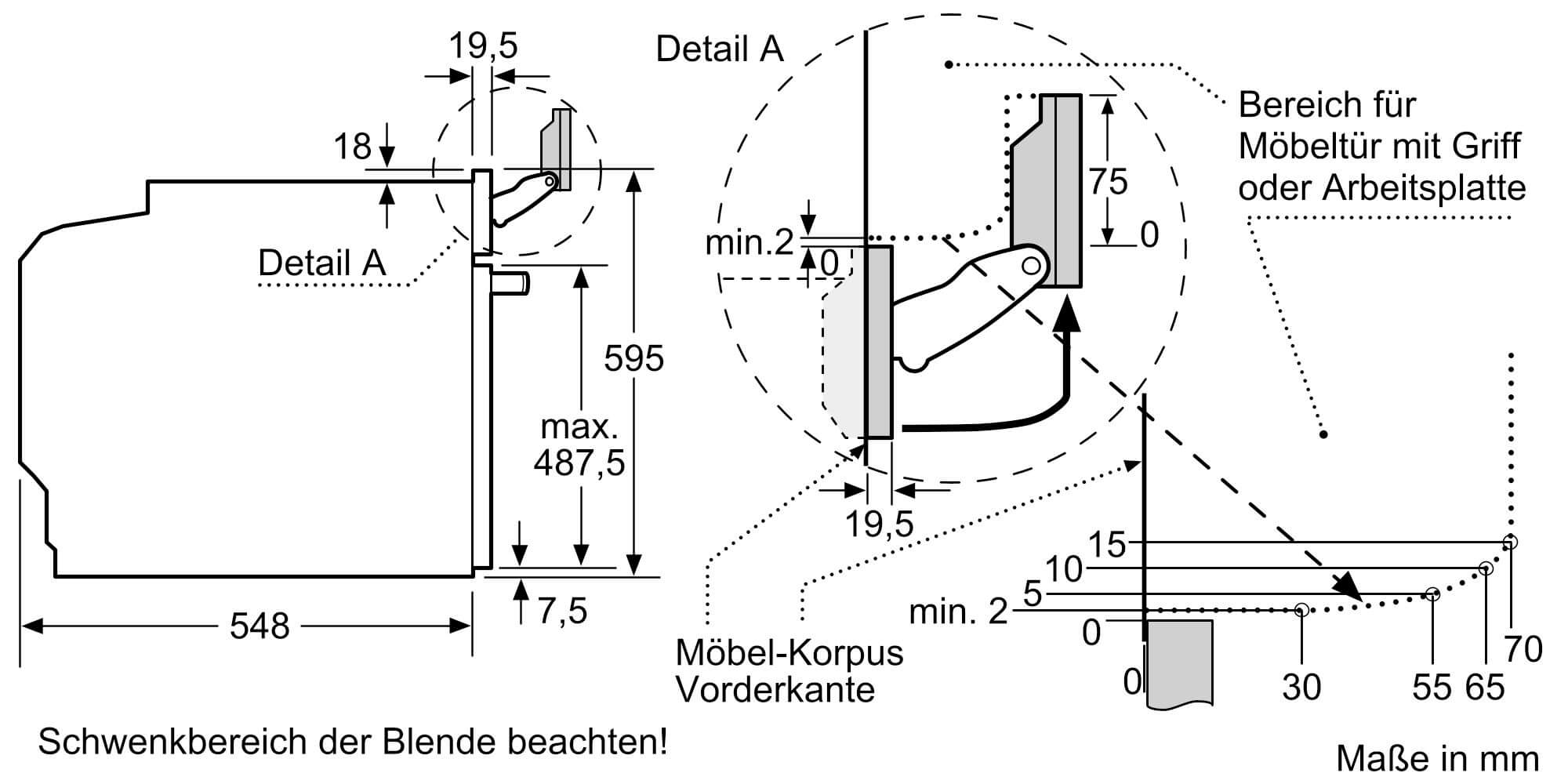 Einbauzeichnung zu Siemens Dampfbackofen HS938GCB2.