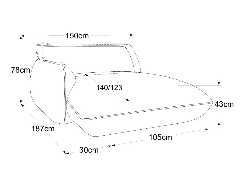 designwerk Fluffy - Recamiere Armteil links | B: 150 cm | mit Rückenverstellung | D073134