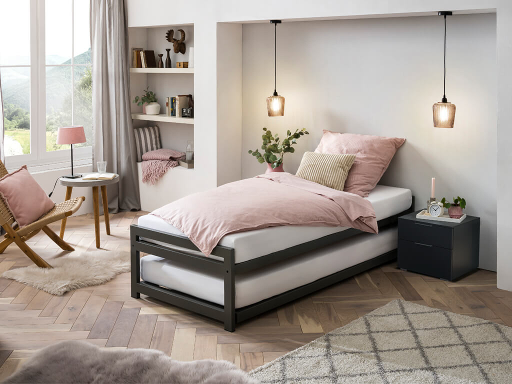 Hasena - Kids & Guests Bett Monument | Aufklappbett | Metall anthracit | 90 (180) x 200 cm