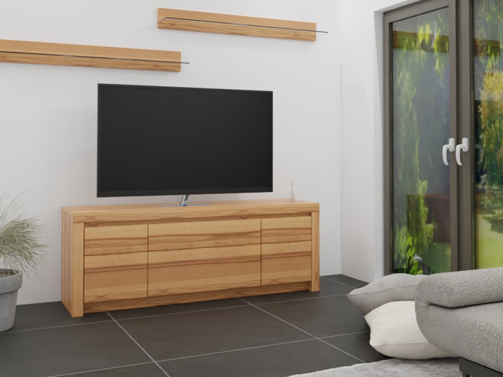 Wöstmann Soleo 3000 - Lowboard | Type 1756 | B: 173,4 cm Wohnzimmer mit moderner Holz-TV-Konsole, Flachbildfernseher und dekorativen Regalen