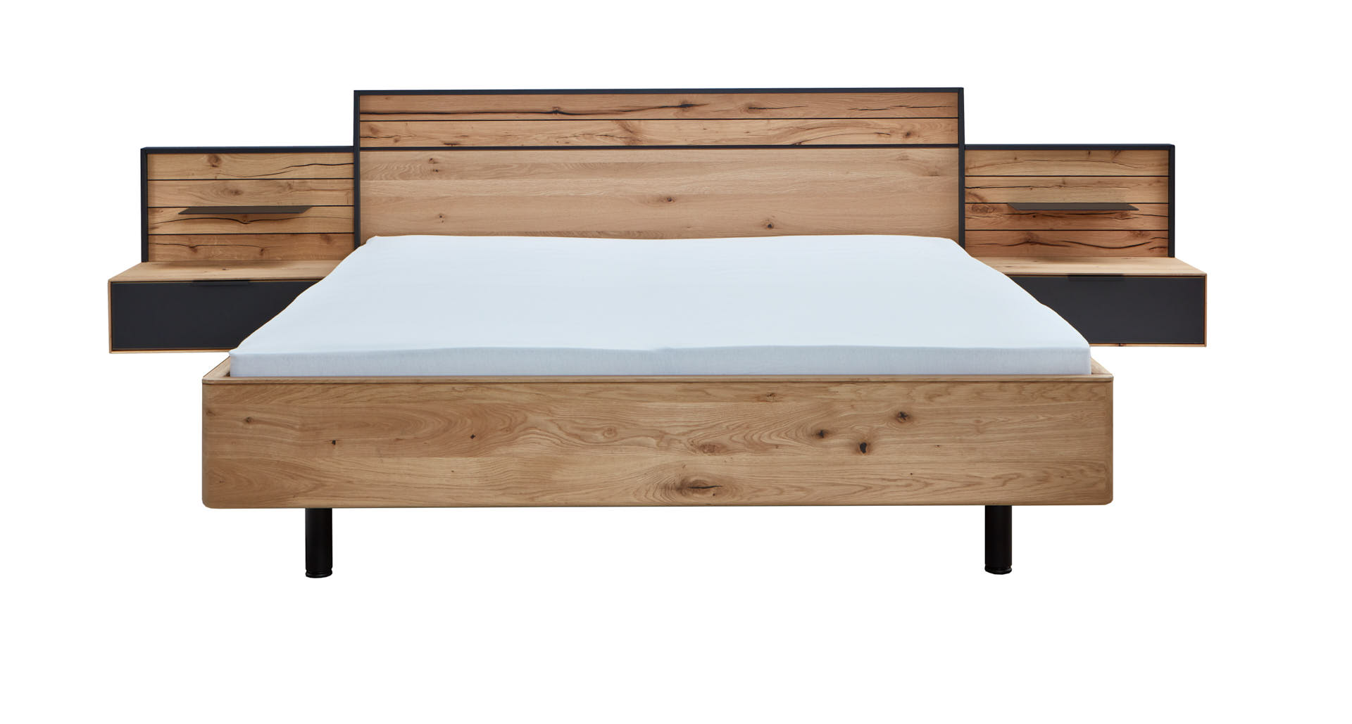 Holzbett mit Kopfteil und seitlichen Schubladen in modernem Design aus Holz