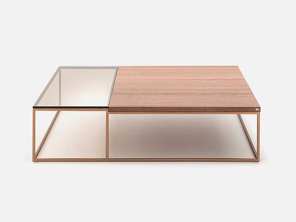Rolf Benz 985 - Couchtisch (120 x 80 cm) Beistelltisch mit geteilter Tischplatte aus Holz und Glas