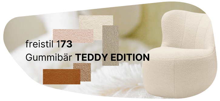 weißer Sessel freistil 173 mit unterschiedlichen Teddy Bezugsstoffen