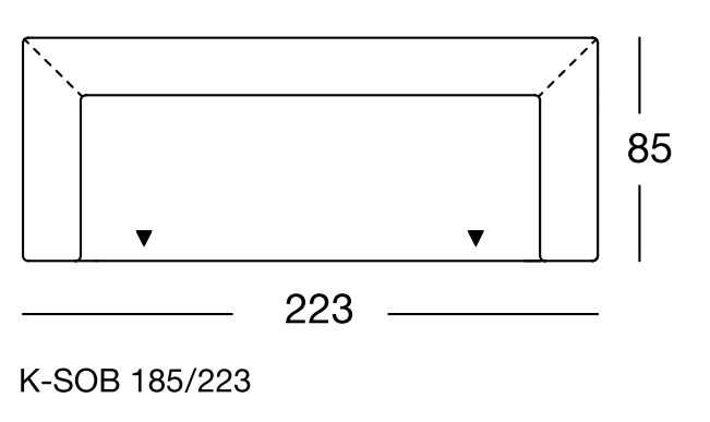 Maßzeichnung eines Sofaelements vor weißem Hintergrund freistil Rolf Benz 185