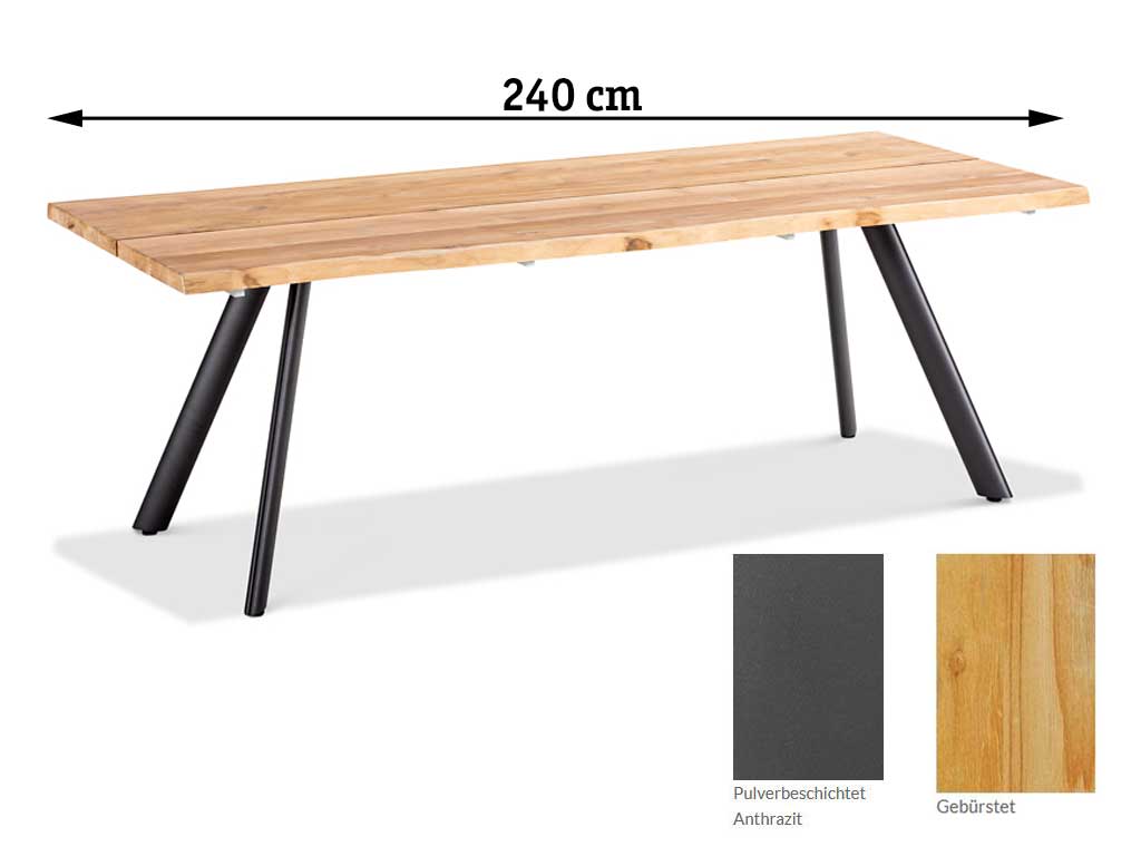 Niehoff Garden. Solid | T2G6 | Tisch | 240 x 95 cm | Stativprofil Aluminium anthrazit/Teak gebürstet