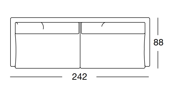 Maßzeichnung eines Sofaelements vor weißem Hintergrund freistil Rolf Benz 133