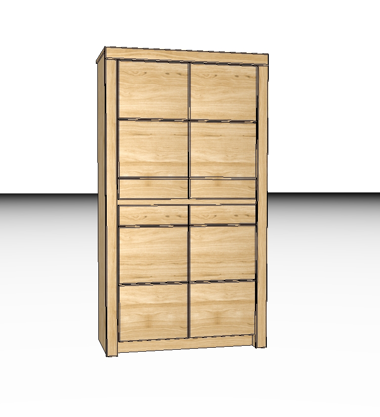 Ein moderner Holzschrank mit einfachem, minimalistischem Design und mehreren Schubladen und Türen