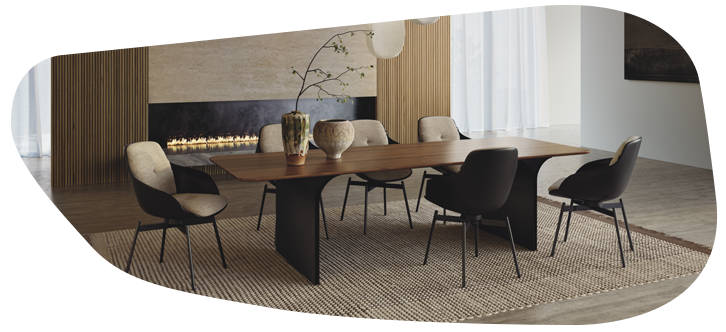 Esszimmer mit Schalenstühlen