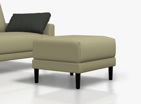 freistil Rolf Benz 170 - Hocker | 63 x 48 cm Beiger Hocker mit schwarzen Beinen vor einem Sofa mit Kissen