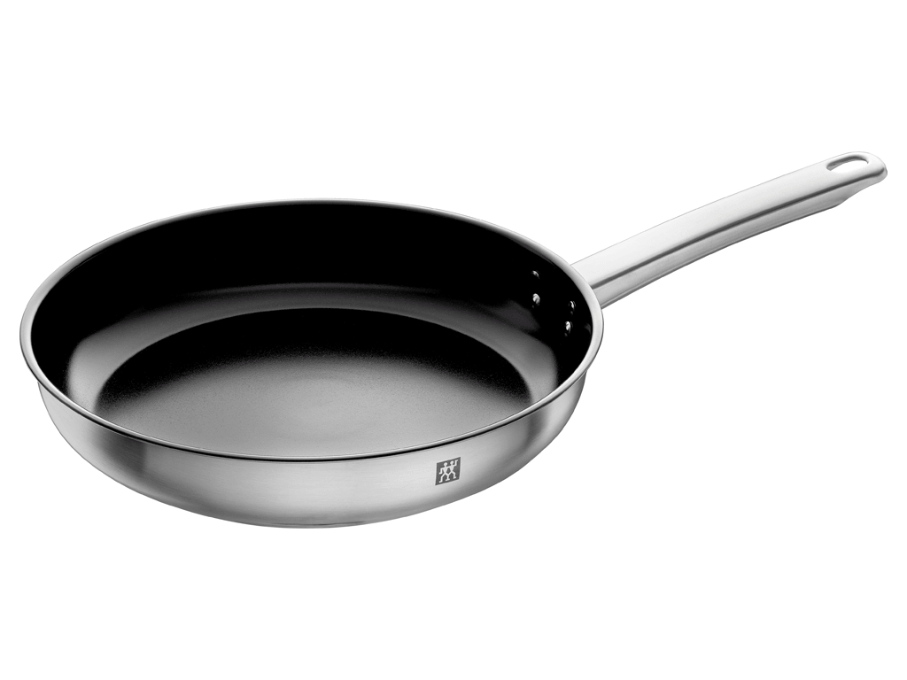 Edelstahl-Bratpfanne von Zwilling mit langlebiger Antihaftbeschichtung und langem Griff. Geeignet zum schonenden Braten von Fleisch, Fisch und Gemüse.