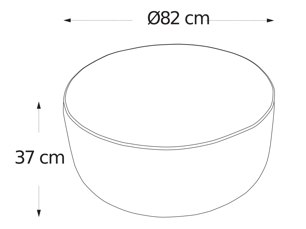 Skizze eines runden Poufs, 82 cm im Durchmesser und 37 cm hoch