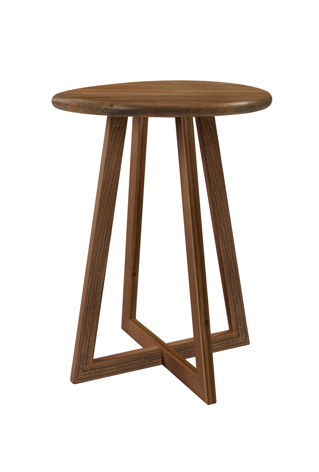 brauner runder Holznachttisch auf Gestell vor weißem Hintergrund Roy von Hasena