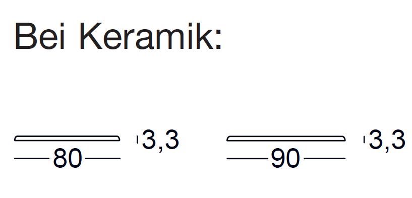 Grafische Darstellung der Keramikgrößen 80 cm und 90 cm mit einer Dicke von 3,3 cm