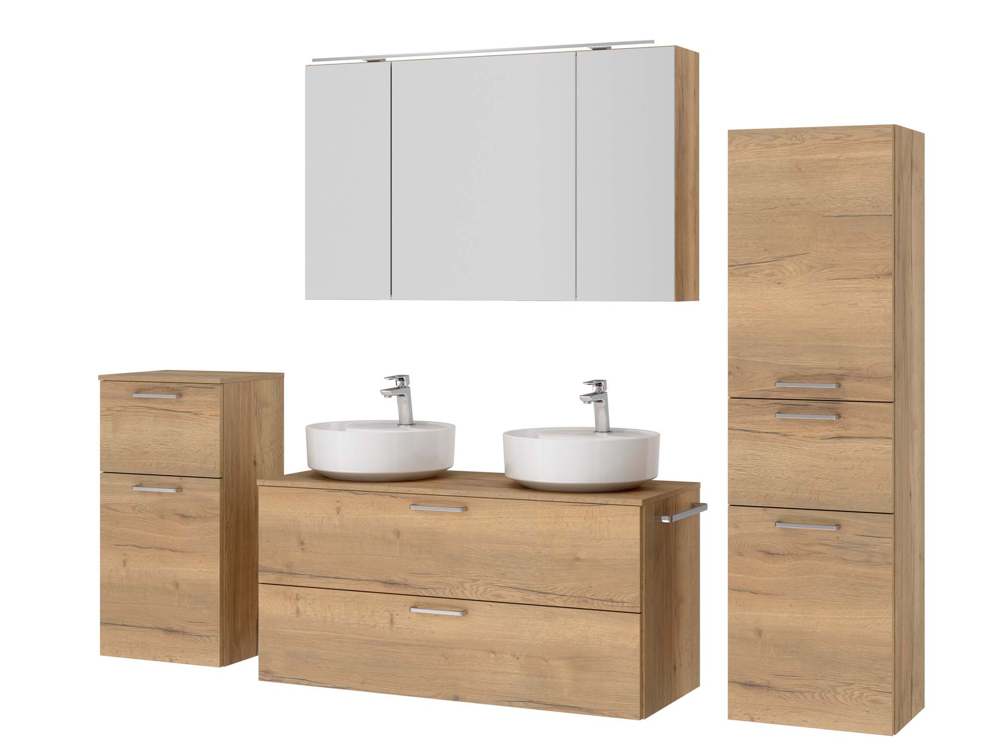 Badezimmermöbel-Set 3 Schränke braun mit Waschtisch und Spiegelschrank nobilia