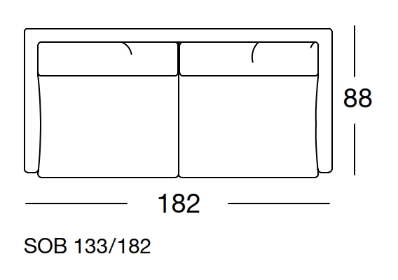 Maßzeichnung eines Sofaelements vor weißem Hintergrund freistil Rolf Benz 133