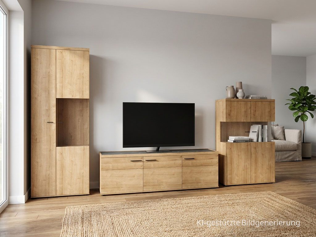 Wöstmann WM 2520 - Wohnwand | Type 0016/0116 | B: 380,7 cm | Wildeiche massiv, Keramik