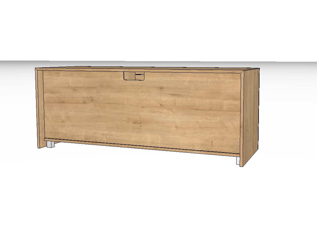 Rückansicht eines braunen Lowboards vor weißem Hintergrund