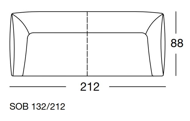 freistil Rolf Benz 132 - Sofabank | B: 212 cm | SOB 132/212 Maßzeichnung eines Sofaelements vor weißem Hintergrund freistil Rolf Benz 132