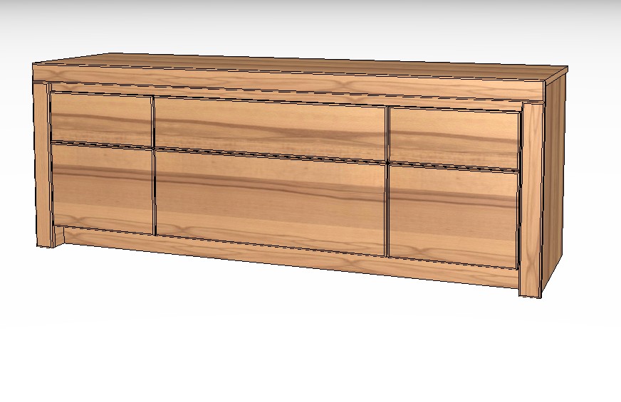 braunes Lowboard mit zwei Türen und zwei Schubladen vor weißem Hintergrund