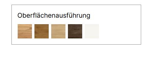 Farbmuster von verschiedenen Holzoberflächen in Tabellenform von Hasena