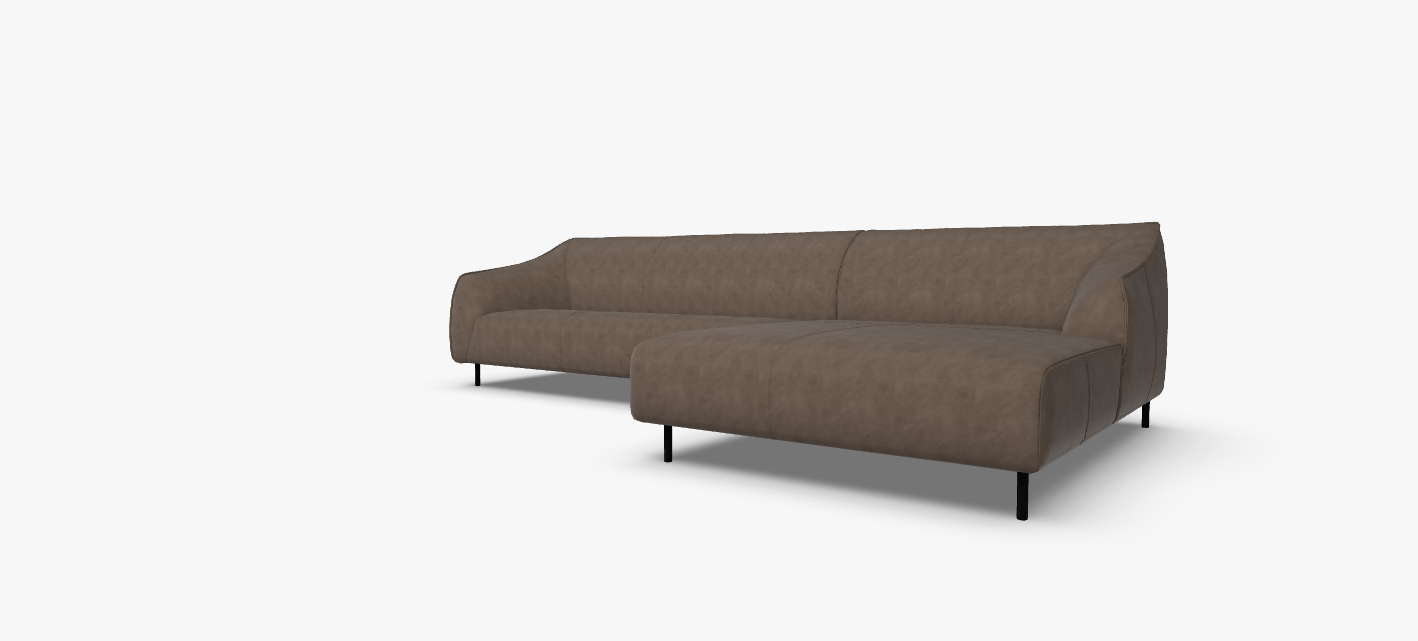 Braunes Ecksofa mit schlankem Design auf schwarzen Metallfüßen