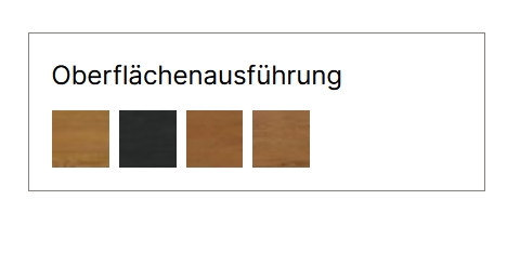Oberflächenausführungen von vier Farben in tabellenform vor weißem hintergrund