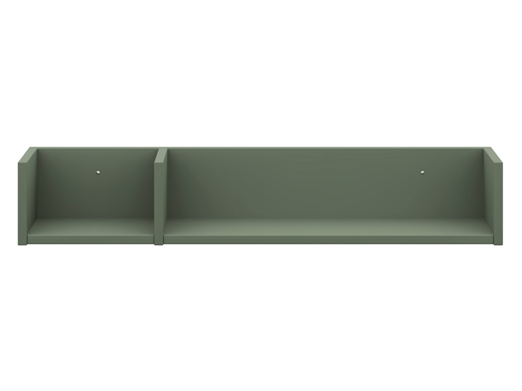 Röhr Bush clip - Wandregal rechtsbündig | B: 100,0 cm | Salbeigrün Modernes, olivgrünes Wandregal mit zwei Fächern