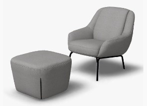 Sessel set mit einem hocker in grau und Sessel mit schwarzem gestell vor weißem Hintergrund