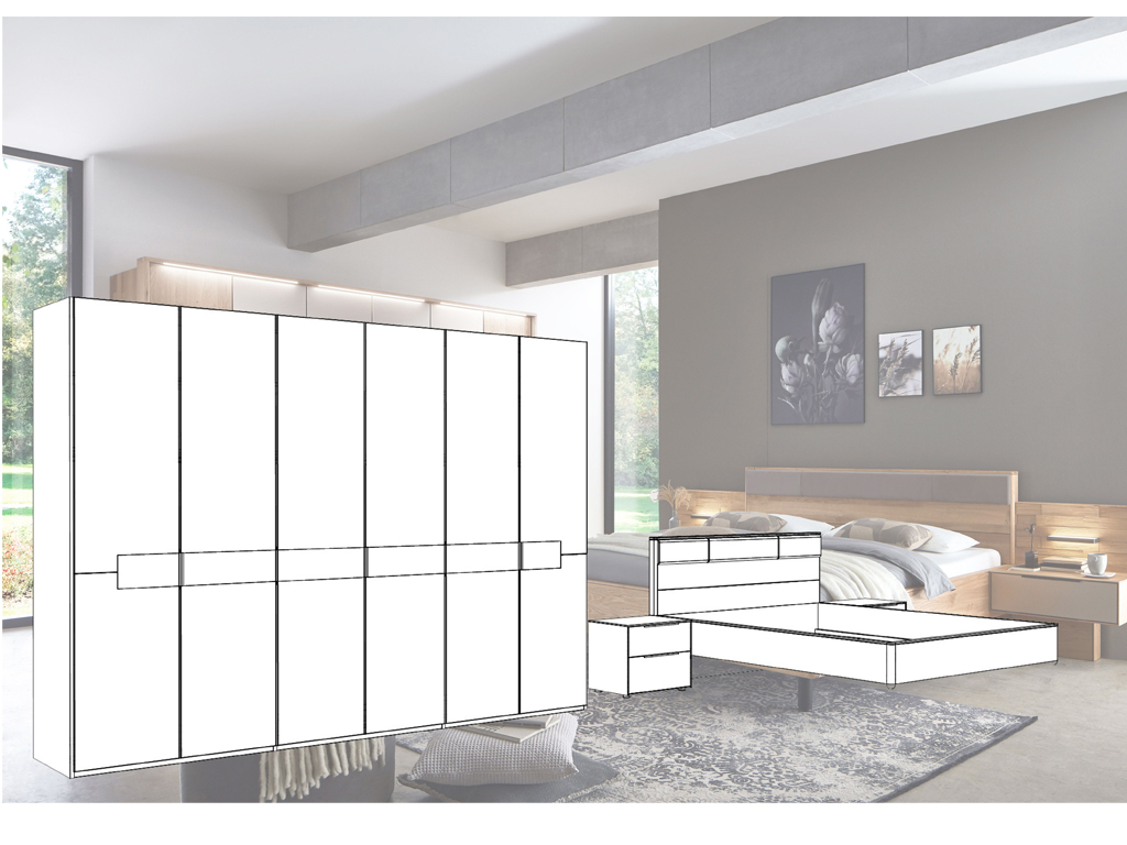 Wöstmann WSM 2800 - Schlafzimmer (1011) | Wildeiche massiv | Schrank 6-türig, Bett 160 oder 180 x 200 cm, 2 Konsolen