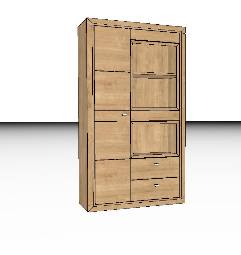 Wöstmann Aurum - Schrank mit offenem Fach | Type 4937/4938 | Wildeiche massiv | B: 92,2 cm | konfigurierbar Abbildung eines modernen Holzschranks mit mehreren Fächern und Schubladen, ideal für Wohnzimmer oder Büro.