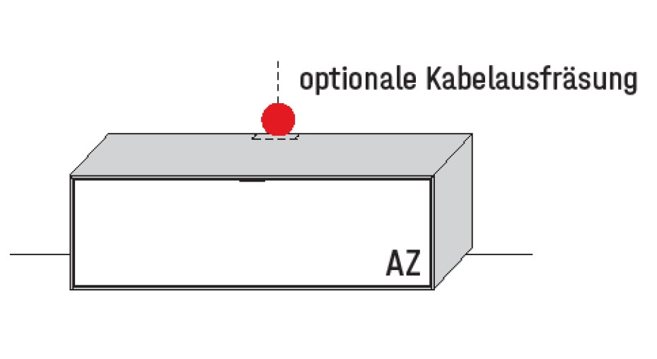 Illustration eines Lowboards und Beschriftung vor weißem Hintergrund