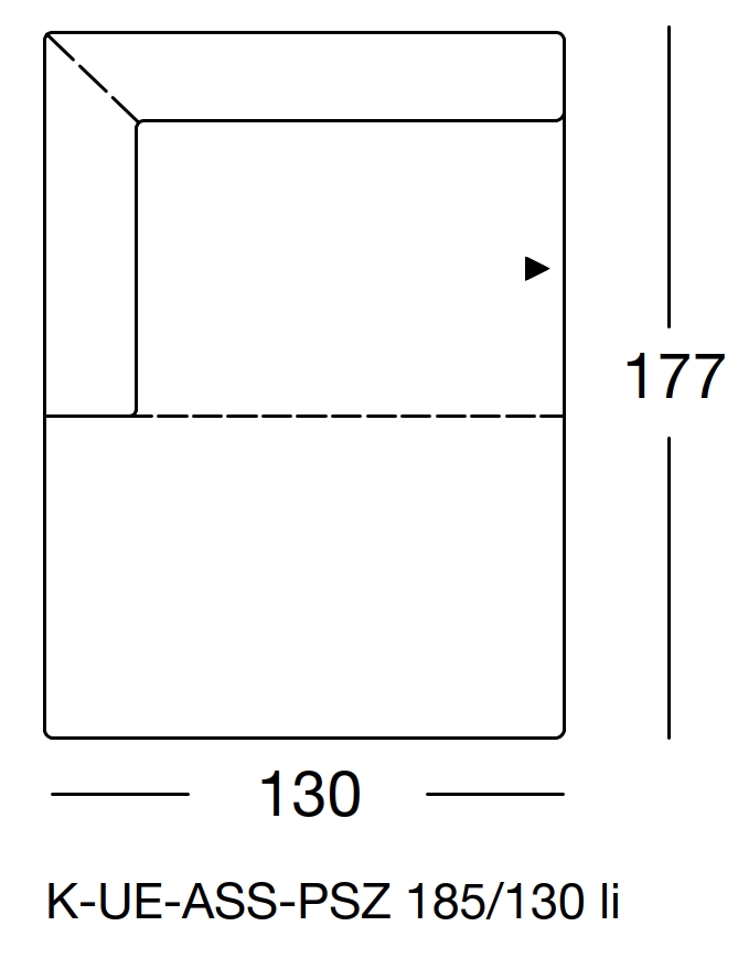Maßzeichnung eines Sofaelements vor weißem Hintergrund freistil Rolf Benz 185