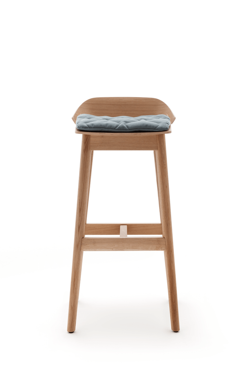 Rolf Benz 650 - Barhocker | Vierfuß Holz Barhocker aus Holz mit Sitzkissen in grau
