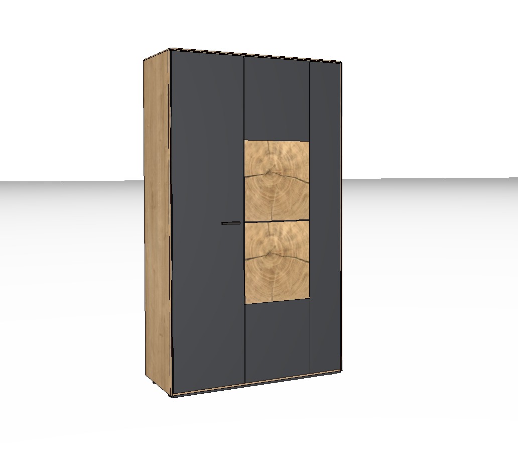 braun graues Highboards mit Holzakzent vor weißem Hintergrund