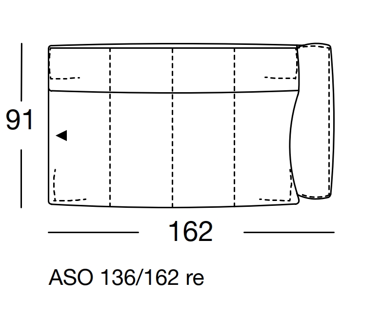 Maßzeichnung eines Sofaelements vor weißem Hintergrund freistil Rolf Benz 136