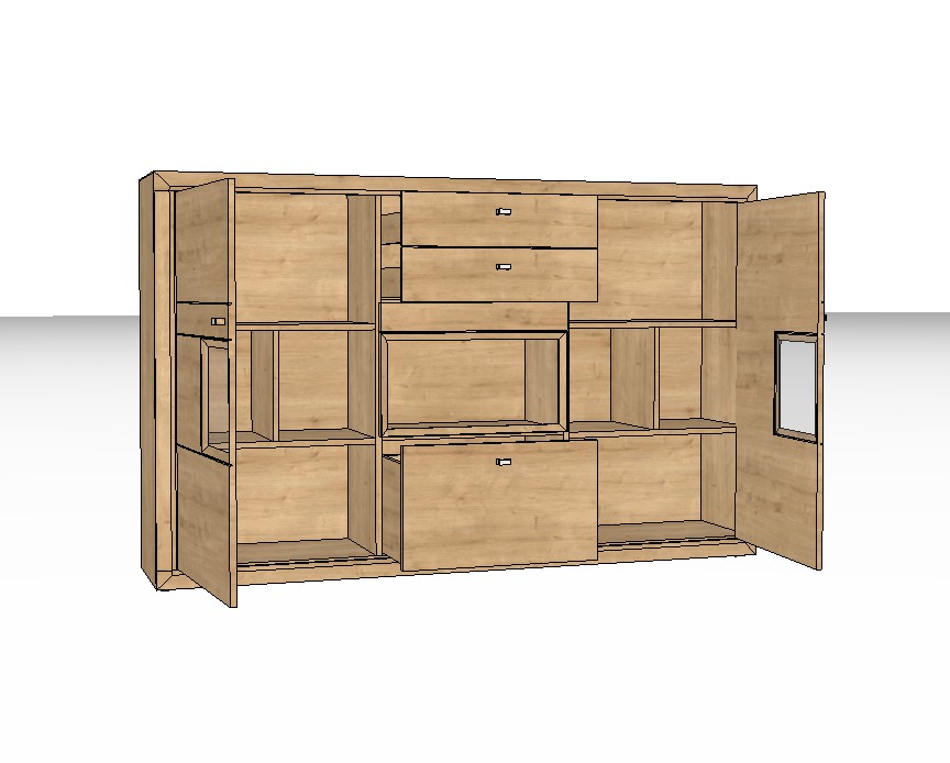 braunes Highboard vor weißem Hintergrund