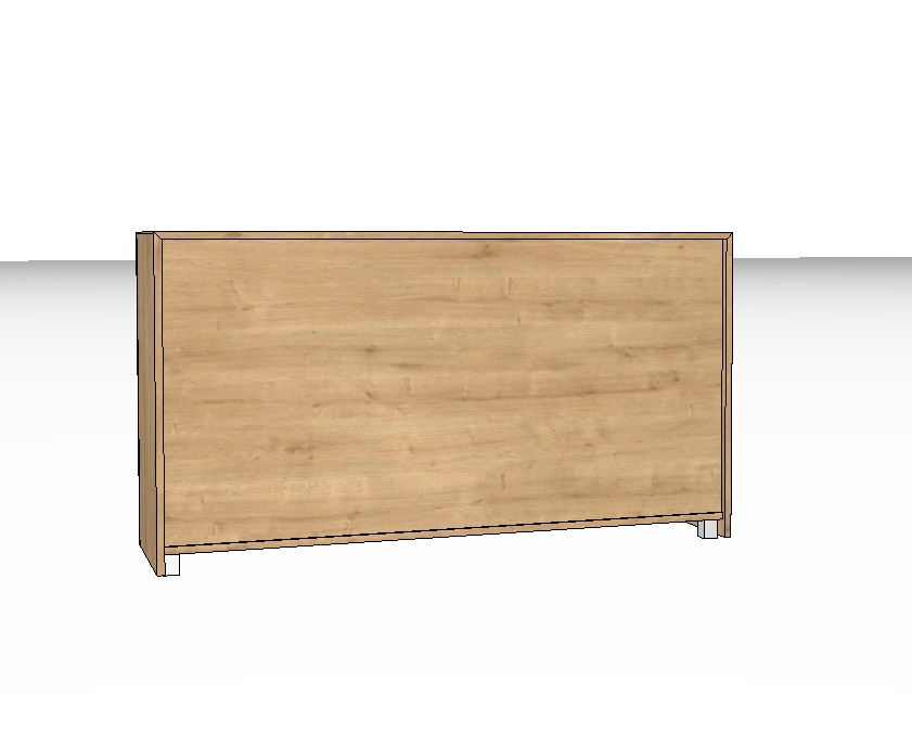 Rückansicht eines braunen Sideboards vor weißem Hintergrund