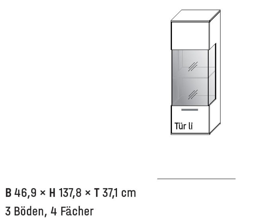 Illustration eines Hängeschrankes mit Maßangabe und Bezeichnung vor weißem Hintergrund