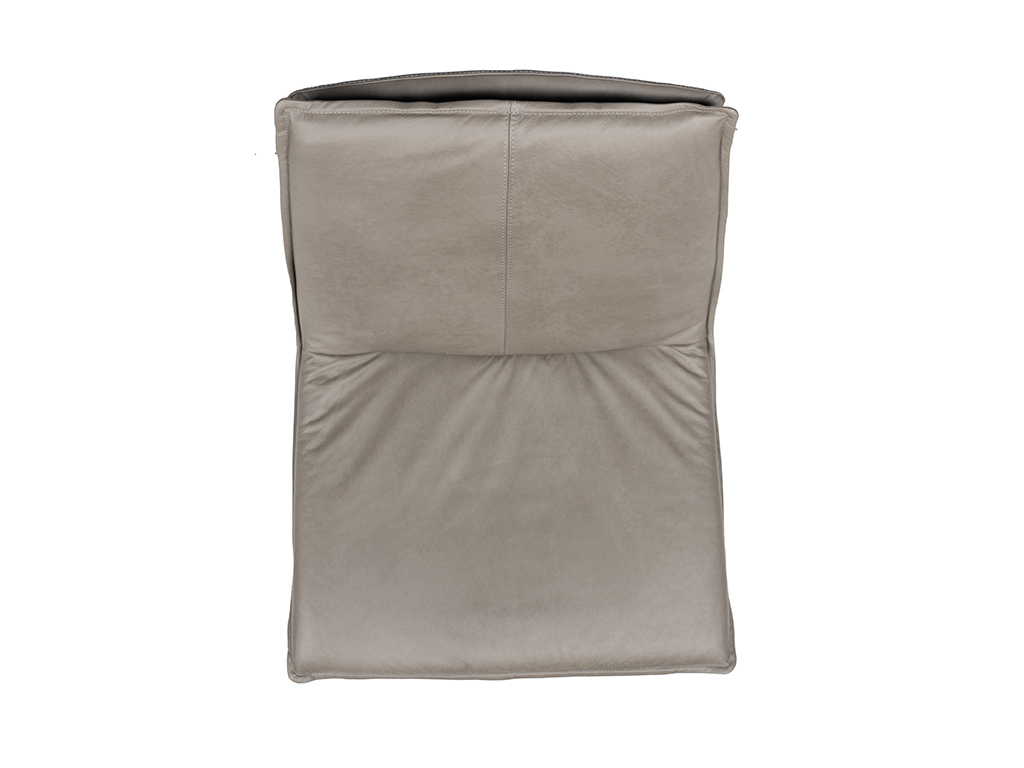 Obere Ansicht einer beigen Leder-Kopfstütze, geeignet für Sessel oder Sofas, mit nahtlosem Design für zusätzlichen Komfort.