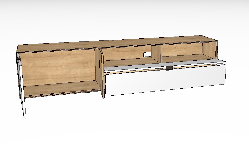 weiß braunes Lowboard mit Holzakzent vor weißem Hintergrund