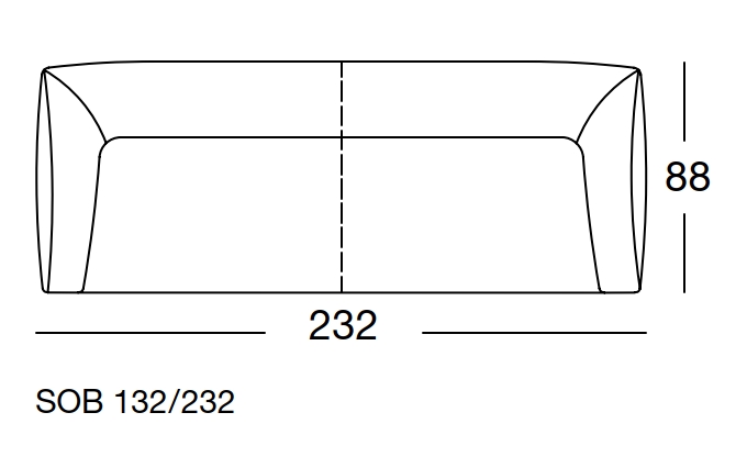 freistil Rolf Benz 132 - Sofabank | B: 232 cm | SOB 132/232 Maßzeichnung eines Sofaelements vor weißem Hintergrund freistil Rolf Benz 132