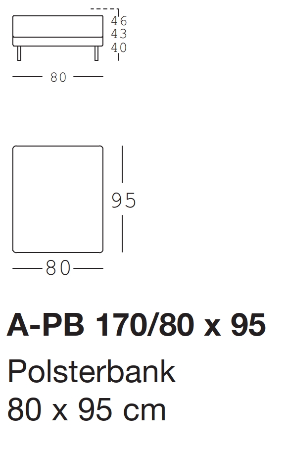 Maßzeichnung eines Sofaelements vor weißem Hintergrund freistil Rolf Benz 170