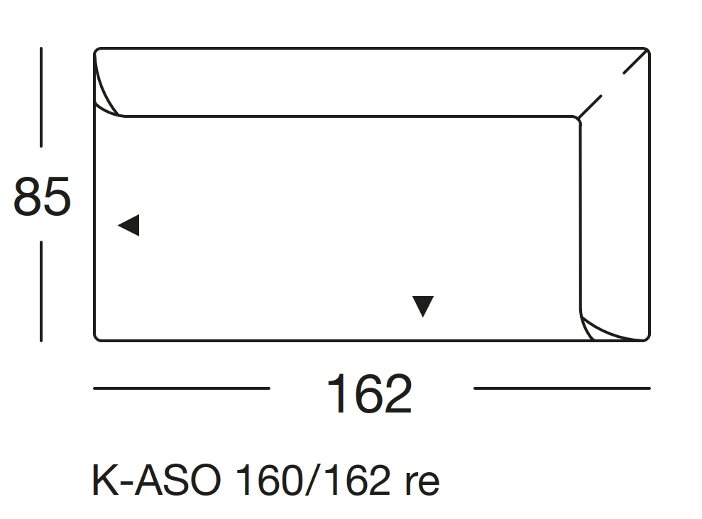 Maßzeichnung eines Sofaelements vor weißem Hintergrund freistil Rolf Benz 160