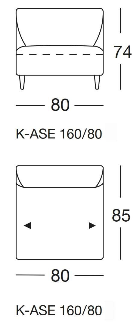 Maßzeichnung eines Sofaelements vor weißem Hintergrund freistil Rolf Benz 160